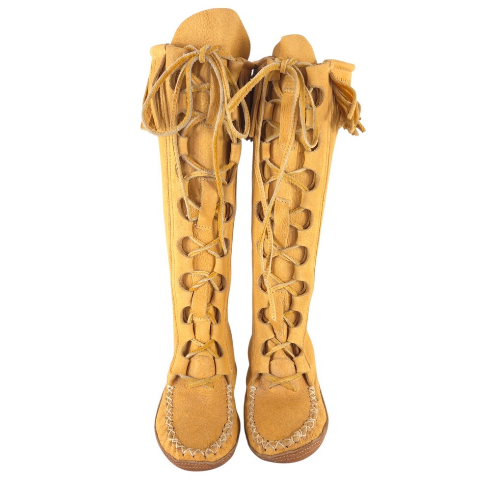 Hides In Hand Fringe Moccasin Boots US 8 EU 39 Womens Tan $165
